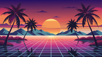 Naklejka premium tropical beach with palm trees