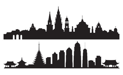 Obraz premium Two city skylines silhouette