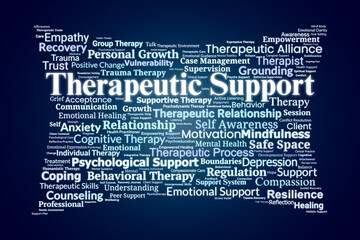 Therapeutic Support Word Cloud. Essential Concepts in Counseling and Psychological Healing © Danawan Purbanggoro
