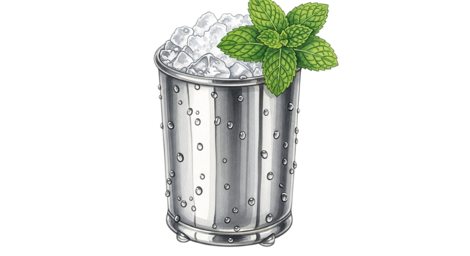 Photo of vintage illustration of a refreshing mint julep cocktail isolated on transparent background