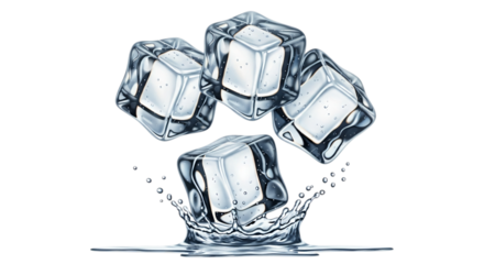 Photo of floating ice cubes with water splash isolated on transparent background