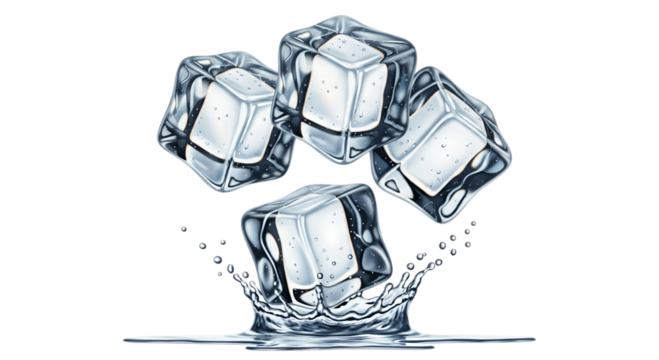 Photo of floating ice cubes with water splash isolated on transparent background