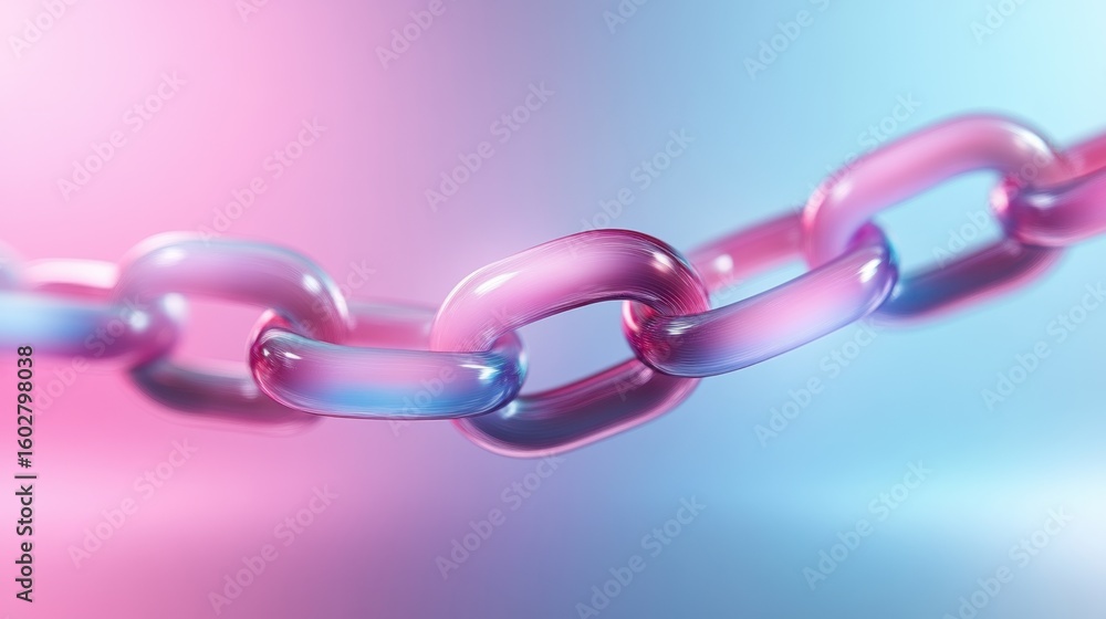 Poster close-up of colorful glass chain links on gradient background
