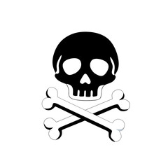 Classic Halloween skull and crossbones icon in black silhouette style, symbolizing death, danger, and poison
