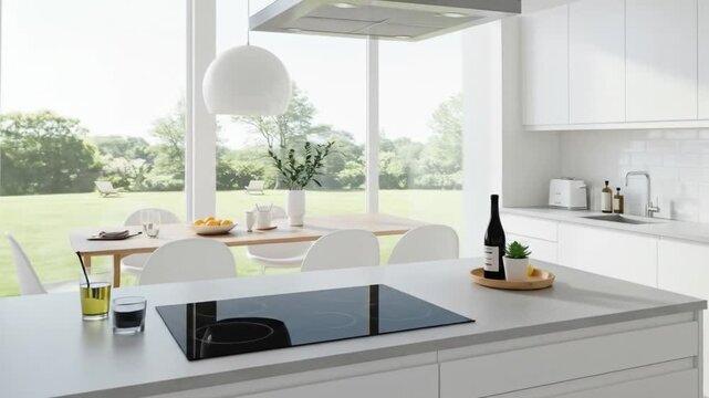 Modern kitchen bathed in natural sunlight