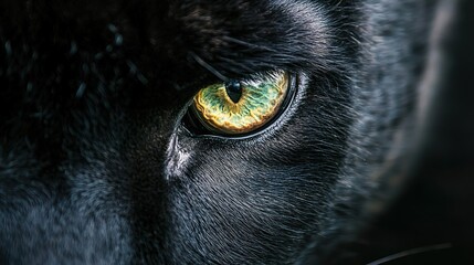 Extreme close-up of a panther's intense emerald green eye, sleek black fur around it, focused gaze