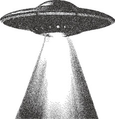 Alien vintage y2k stipple art, ufo halftone stipple brutalist retro vector png with transparent background, cosmic 2000s aesthetic photocopy effect tattoo © HoneyPunch