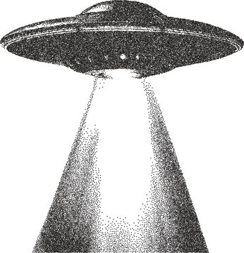 Alien vintage y2k stipple art, ufo halftone stipple brutalist retro vector png with transparent background, cosmic 2000s aesthetic photocopy effect tattoo