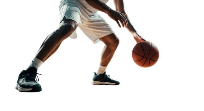 Photo of basketball player dribbling the ball in action isolated on transparent background - Powered by Adobe