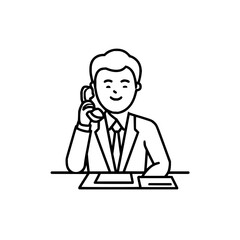 Illustration of a man in a suit talking on the phone while sitting at a desk with a document present
