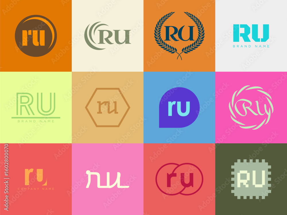 Fototapete ru logo company template. letter r and u logotype. set different classic serif lettering and modern 