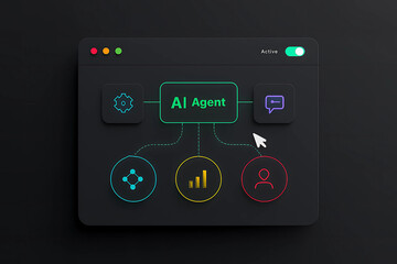 AI Agent Interface with Connected System Functionalities on Dark Dashboard