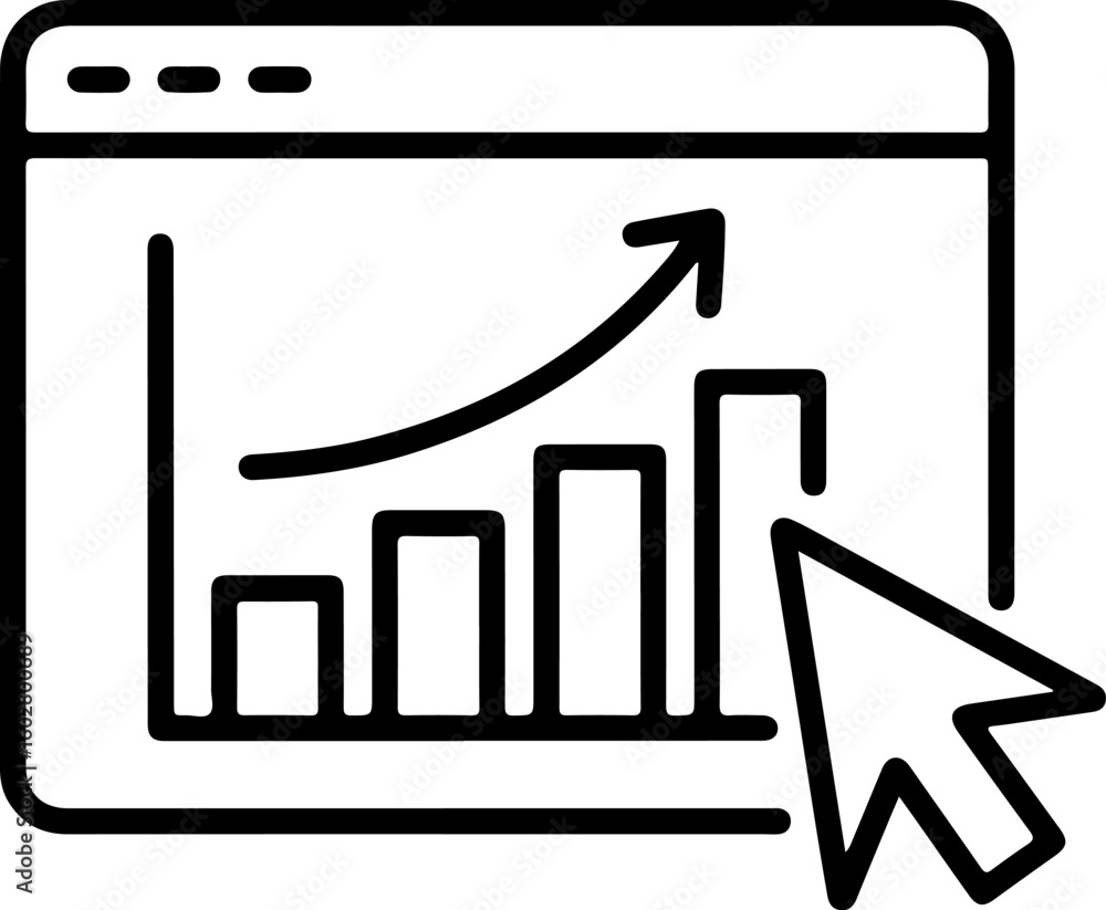 Poster cursor pointing at a rising bar graph on a computer screen illustrating growth