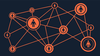 Social network connection diagram with people icons for global business and communication design concept