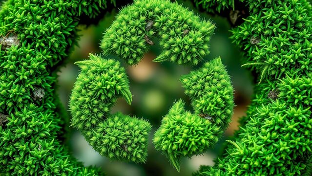 Eco-label made of natural moss represents natural harmony. The image reflects the principles of reuse. The theme of ecology and resource conservation.