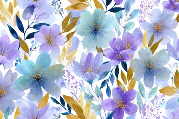 Obraz premium Elegant seamless pattern with watercolor wildflowers