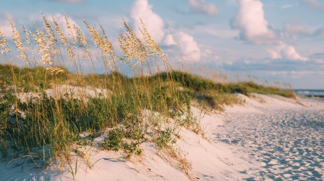 Coastal dunes and sea oats at sunrise.