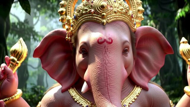 Colorful 3D animation of the Hindu elephant god, Lord Ganesha, for the Ganesh Chaturthi festival