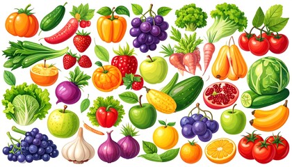 Colorful collection of fresh fruits and vegetables