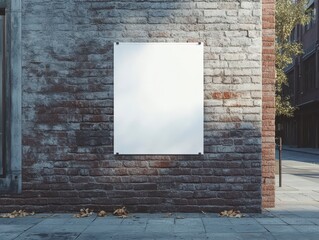 Blank White Poster Mockup on Rough Red Brick Street Wall