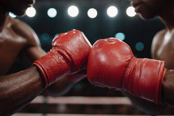 Boxers touching red gloves before beginning match
