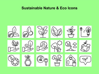 Organic and Plant Growth Icons – Eco Line Art Vector Set