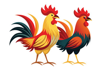 Fototapeta premium Two Colorful Roosters Illustration Design