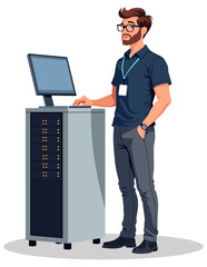 IT Specialist Working Server Rack Computer