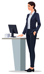 Business Woman Standing Computer Office Desk