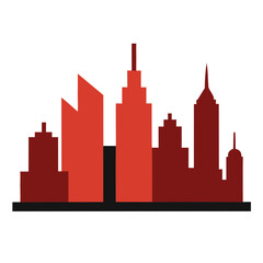 Obraz premium Modern city skyline silhouette with red and dark red buildings