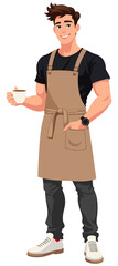 Young Male Barista Holding Coffee Cup