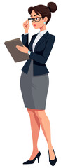 Businesswoman Holding Folder Adjusting Glasses