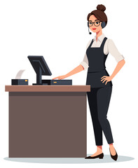 Cashier Woman Standing Point Of Sale