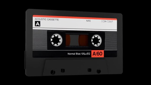 musicassetta anni '80, su sfondo trasparente, loop infinito, rendering 3d video