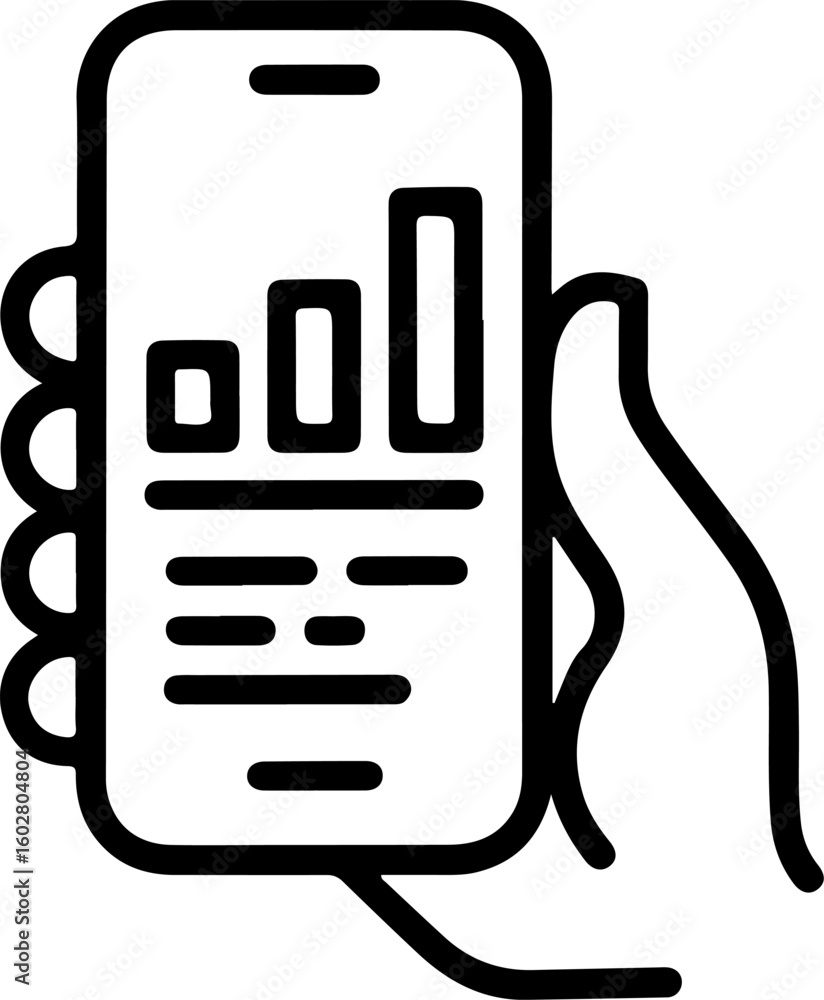 Poster hand holding a smartphone displaying a financial chart and data on screen