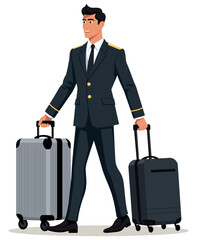 Pilot Man Pulling Luggage Smiling