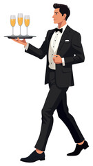 Waiter Serving Champagne Glasses Tray