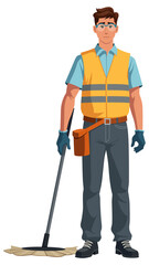Cleaner Man Mop Safety Vest