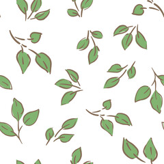 Seamless Pattern with Green Leaves Hand Drawn Botanical Vector for Fabric and Wallpaper