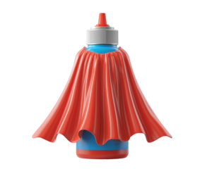 Blue bottle with a red cape