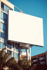 Obraz premium Blank Contemporary Billboard Display on Urban Building with Blue Sky