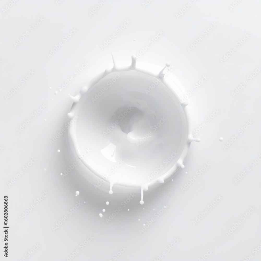 Poster milk drop creating a crown splash in white liquid surface texture close up