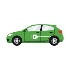 Green Electric Car with Charging Plug Icon Vector Illustration.