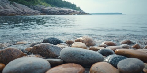 Scenic view of rocks and water. Coastline with calm sea.