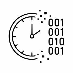 Analog clock transforming into binary code. Minimalist transition