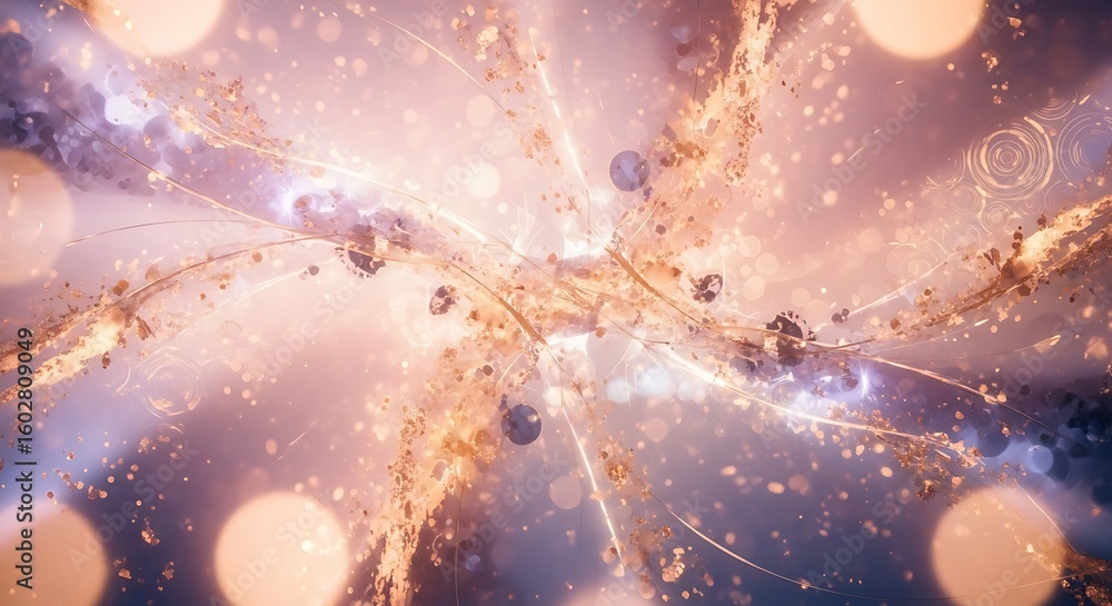 Poster ethereal abstract background with flowing golden textures and soft light bokeh