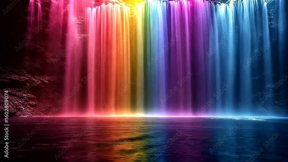 Poster colorful waterfall with dynamic lighting for visual effects and motion graphics