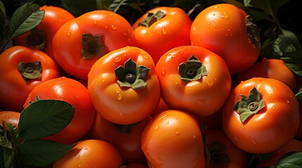 A photo of a cluster of ripe persimmons