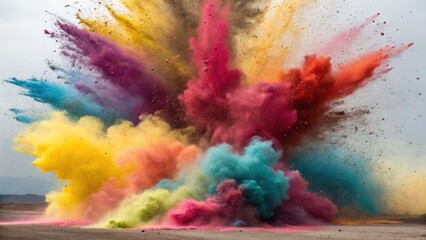 Vibrant explosion of colorful powder creating a dynamic and energetic visual spectacle