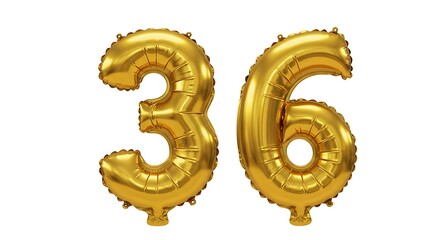 Golden balloons number 36 on white background